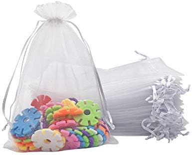 100PCS White Organza Drawstring Gift Bags 5x7 Inches