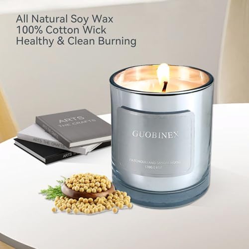 Luxury Patchouli Sandalwood Soy Candle in Silver Jar