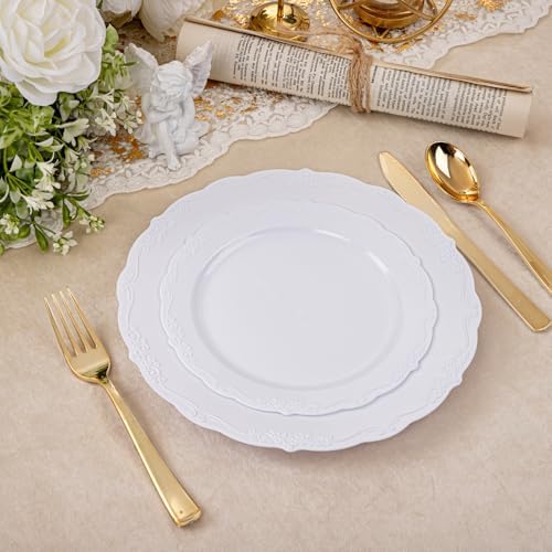U-QE 100 Piece White Disposable Plates - Premium Hard Plastic for Events