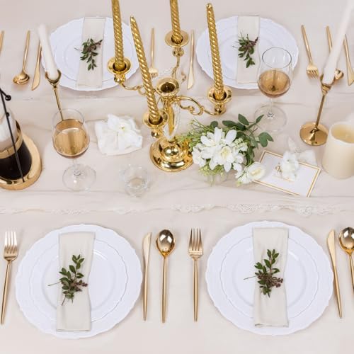 U-QE 100 Piece White Disposable Plates - Premium Hard Plastic for Events