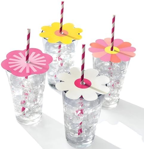 Throwback Summer Drink Toppers with Paper Straws - 438 Pack of 12