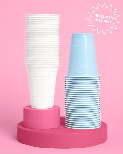 Xo Fetti Blue and White Plastic Cups 50 Pack 16 Oz