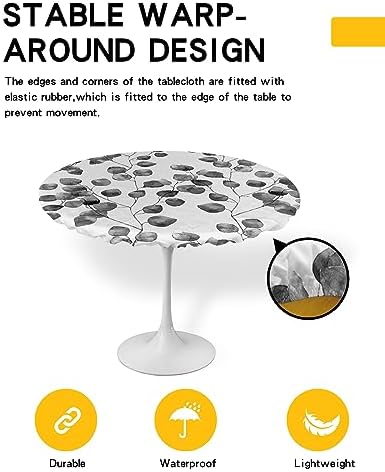 Grey Leaves Round Waterproof Table Cover Fitted Tablecloth