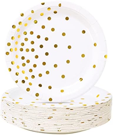 Gold Dot Paper Dessert Plates 50 Count Party Supplies