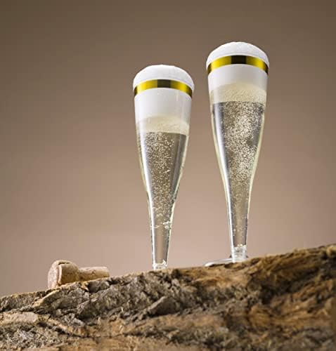 Munfix 50 Pack Gold Rimmed Plastic Champagne Flutes 5 Oz
