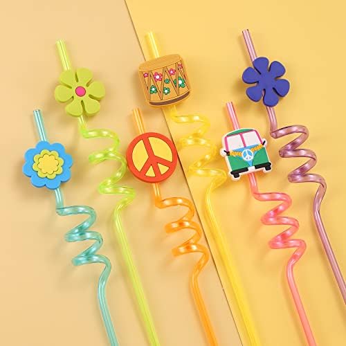 24 Piece 60s Hippie Party Straws with Tie Dye Design
