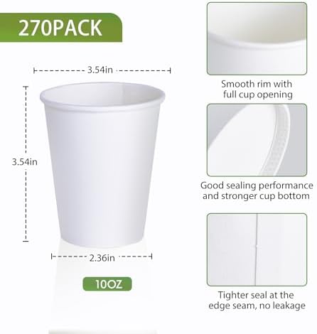 LITOPAK 270 Pack 10 oz Disposable Paper Coffee Cups
