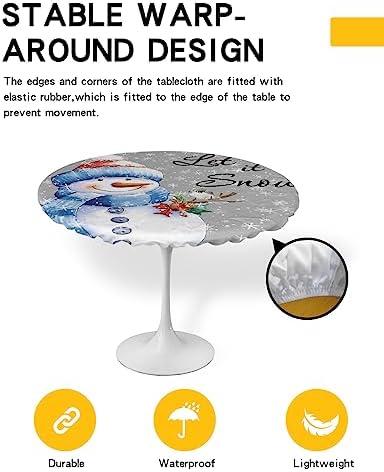 Grey Snowman Round Waterproof Table Cover for Indoor Outdoor Use
