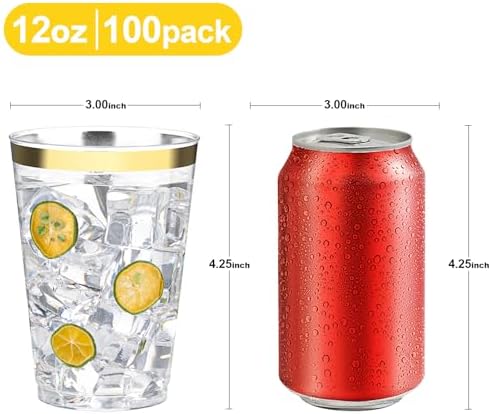 12oz Gold Plastic Cups 100 Pack Party Cocktail Glasses