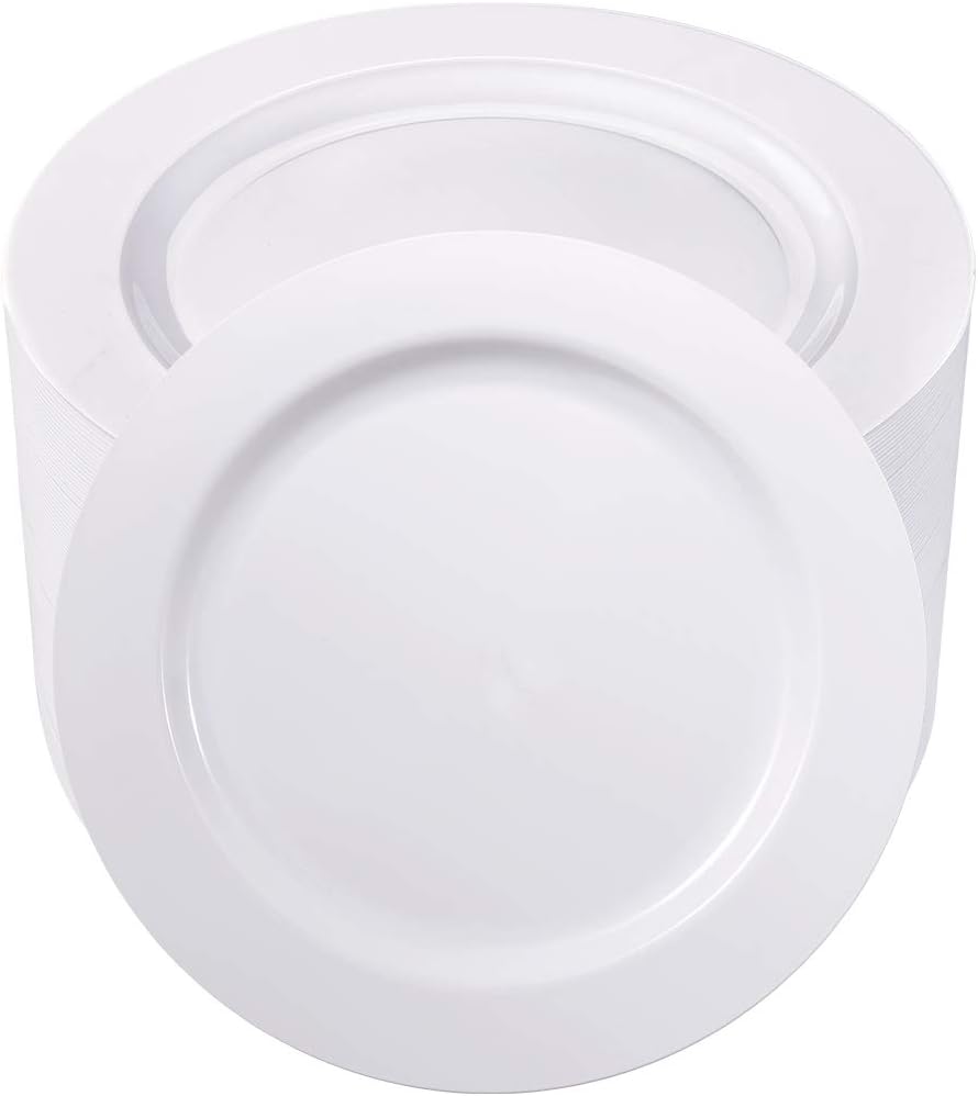 bUCLA 100PCS White Plastic Plates 1025 Inch