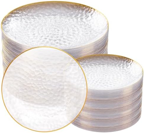 Rubtlamp 100Pcs Clear Gold Plastic Plates Set