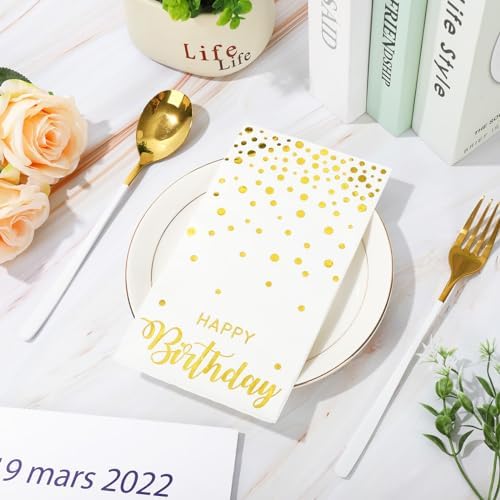 50Pcs Happy Birthday Gold Foil Dots Napkins