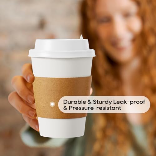 JOLLY PARTY 50 Pack 12 oz Paper Coffee Cups with Lids and Stirrers