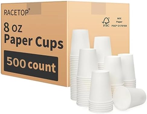 RACETOP 8 oz Disposable Coffee Cups 500 Pack