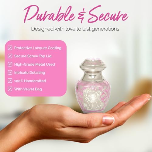 Baby Teddy Bear Urn for Ashes - Pink Small Urn for Children