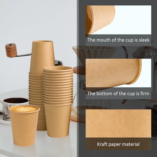 180 Pack 8 oz Brown Kraft Paper Cups for Hot Cold Beverages