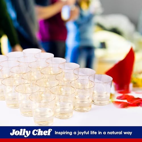 JOLLY CHEF 100 Pack 14 oz Gold Glitter Plastic Cups