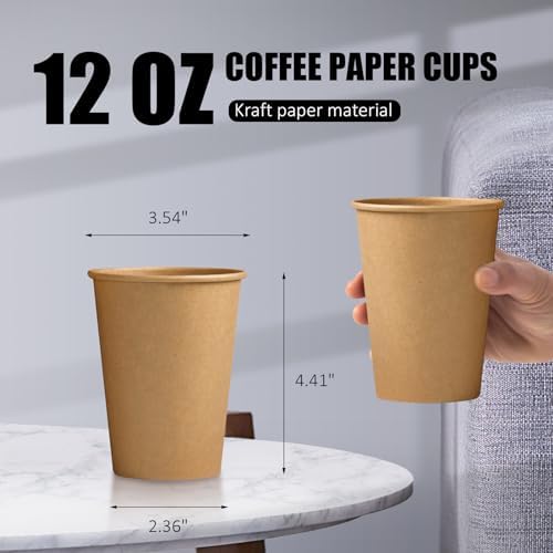 180 Pack 12 OZ Brown Kraft Paper Cups for Events