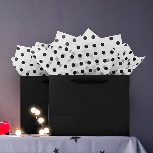 MR FIVE 60 Sheets Black Polka Dot Tissue Paper 14x20