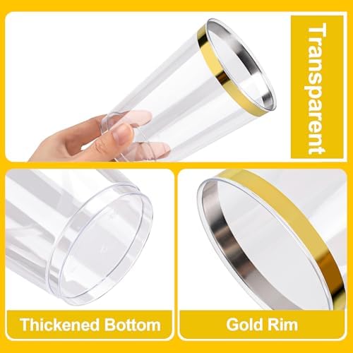 12oz Gold Plastic Cups 100 Pack Party Cocktail Glasses