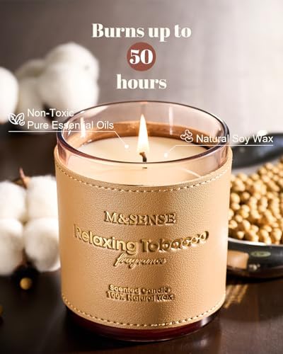 MSENSE Cinnamon Tobacco Scented Candle 10oz 42-Hour Burn