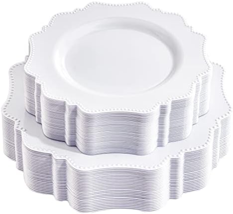 COLOSUS 60pcs White Disposable Plastic Plates for Parties