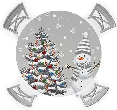 Snowman Round Waterproof Table Cover Fitted Tablecloth