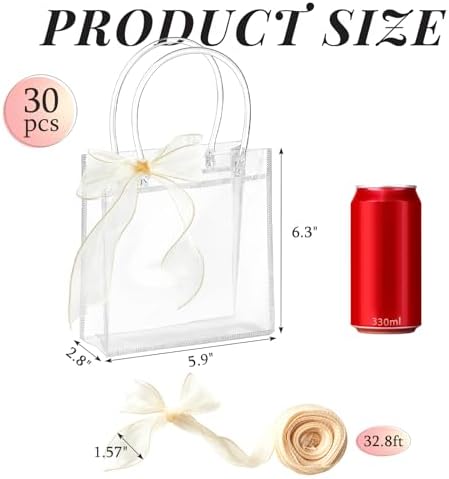 Ohuimrt 30 PC Clear Gift Bags with Handles and Ribbon