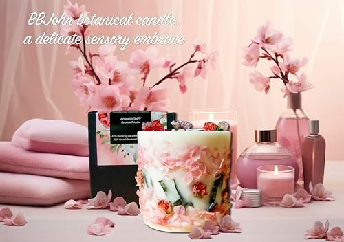 Botanical Crystal Candle with Rose and Forget-Me-Not Flowers