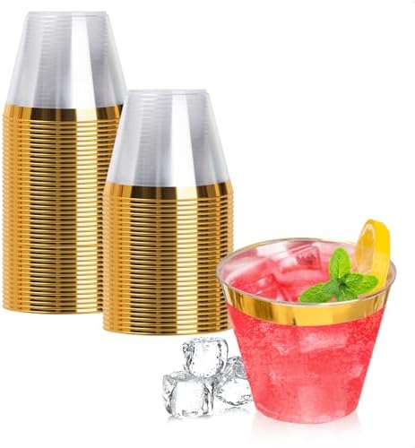 Goodluck 50PCS 9oz Gold Rim Disposable Cups