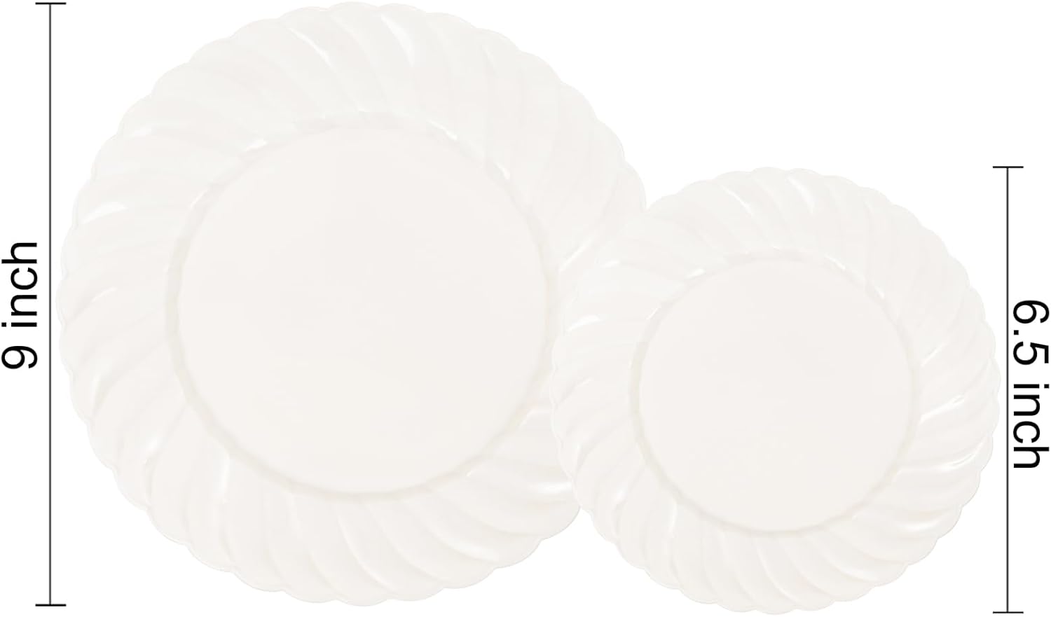 U-QE 100 Piece Ivory Scalloped Plastic Plates