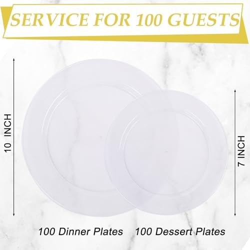 FLOWERCAT 200PCS Clear Plastic Plates for Parties