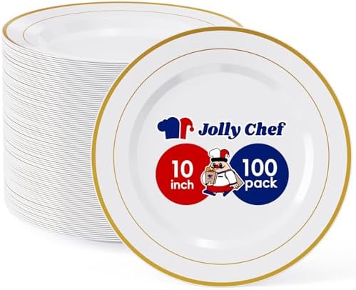JOLLY CHEF 100-Piece Gold Plastic Plates 10 Inch
