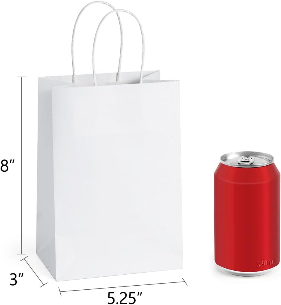 BagDream Small Gift Bags 25Pcs Kraft White with Handles