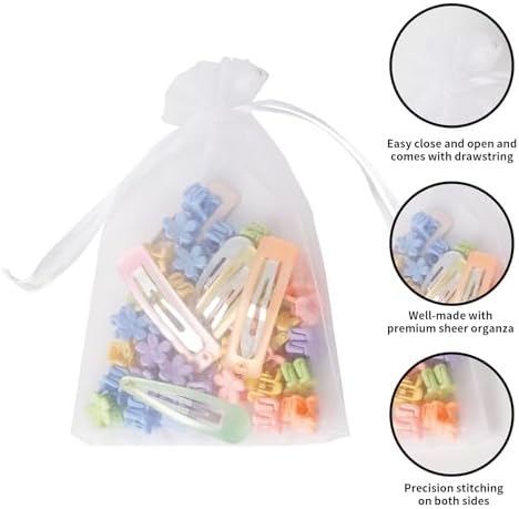 100PCS White Organza Bags with Drawstring