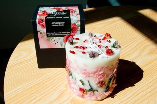 Botanical Crystal Candle with Rose and Forget-Me-Not Flowers
