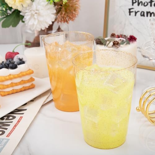 100 Pack Gold Glitter 12 Oz Party Cups for Events