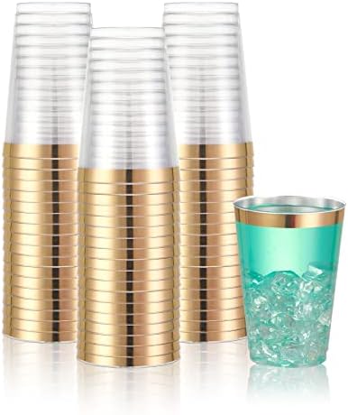 N9R 72PCS Gold Rim Clear Plastic Cups 12OZ