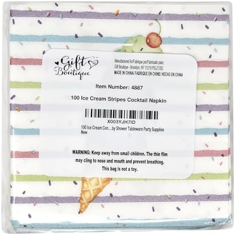 Gift Boutique Ice Cream Cone Napkins for Birthday Parties