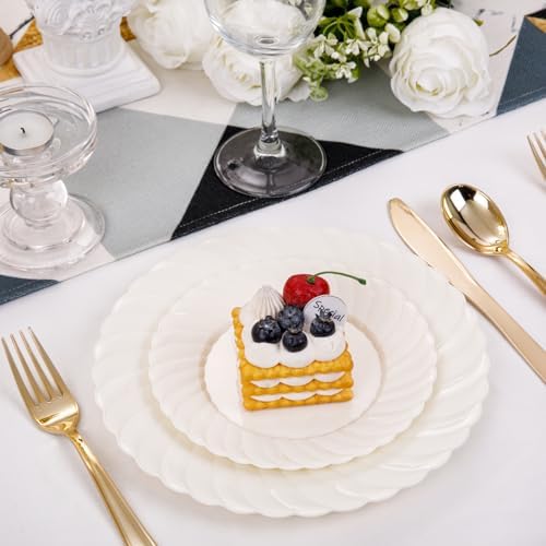 U-QE 100 Piece Ivory Scalloped Plastic Plates