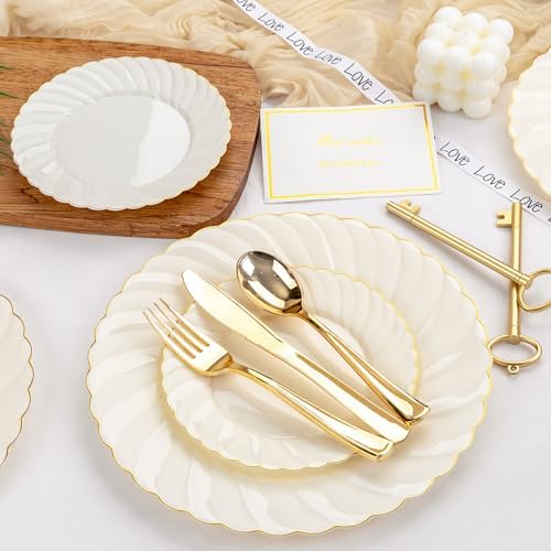 YOUBET 125PCS Scalloped Plastic Plates Set