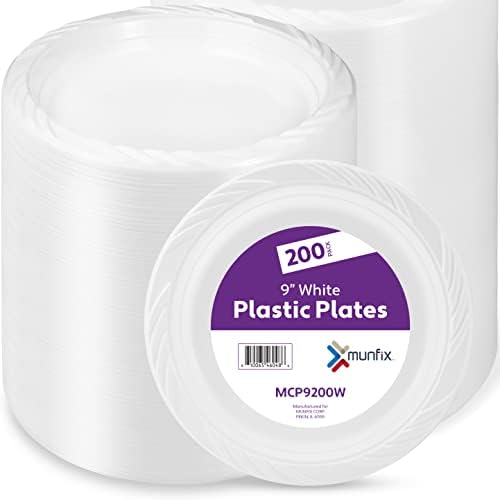 200 Pack White Plastic Dinner Plates 9 Inch