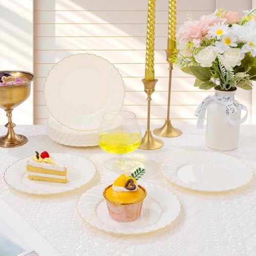 YOUBET 125PCS Scalloped Plastic Plates Set