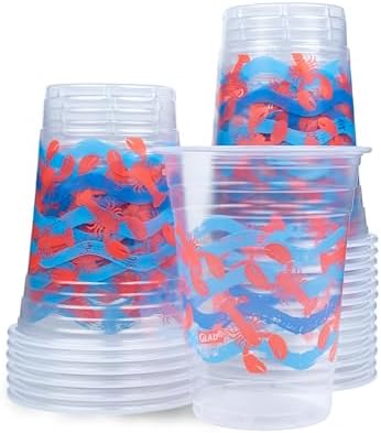 Glad Everyday Clear Plastic Cups with Lobster Waves Design 16 Oz 20 Count