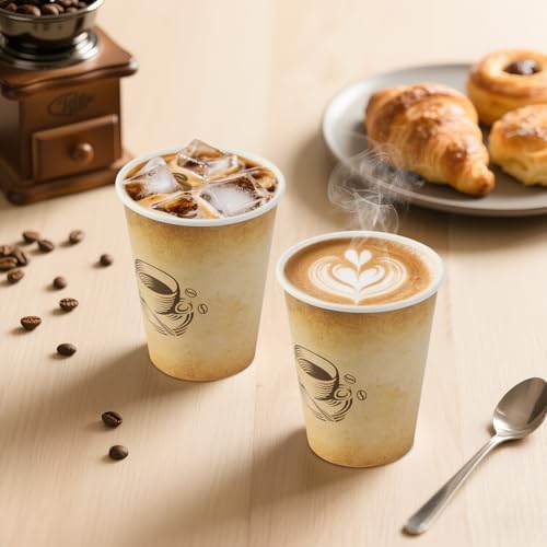12 Oz 300 Pack Disposable Coffee Cups Retro Design Leak Proof