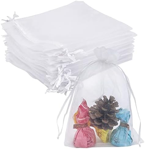 100PCS White Organza Drawstring Gift Bags 5x7 Inches