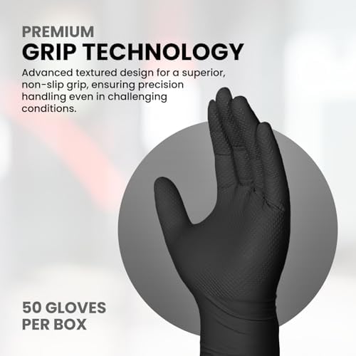Black Nitrile Gloves with Diamond Texture and Octopus Grip