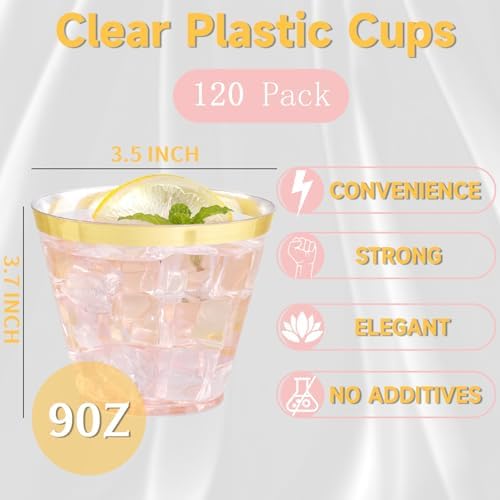 WELLIFE 120 PCS Gold Plastic Cups 9oz