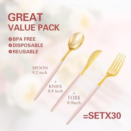 Rubtlamp 90Pcs Gold Plastic Silverware Set