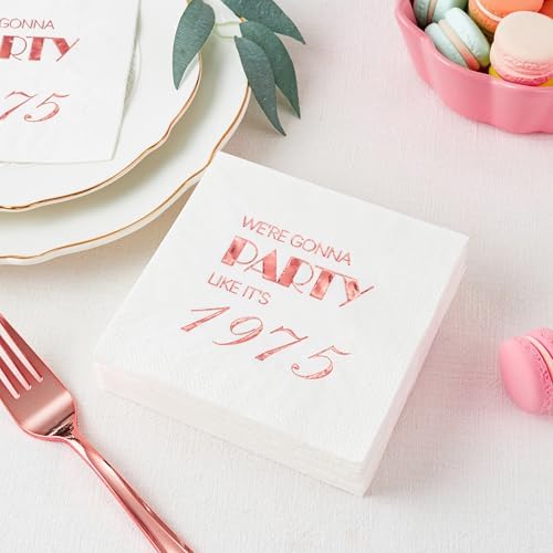 Crisky 50th Birthday Rose Gold Cocktail Napkins 50 Pcs